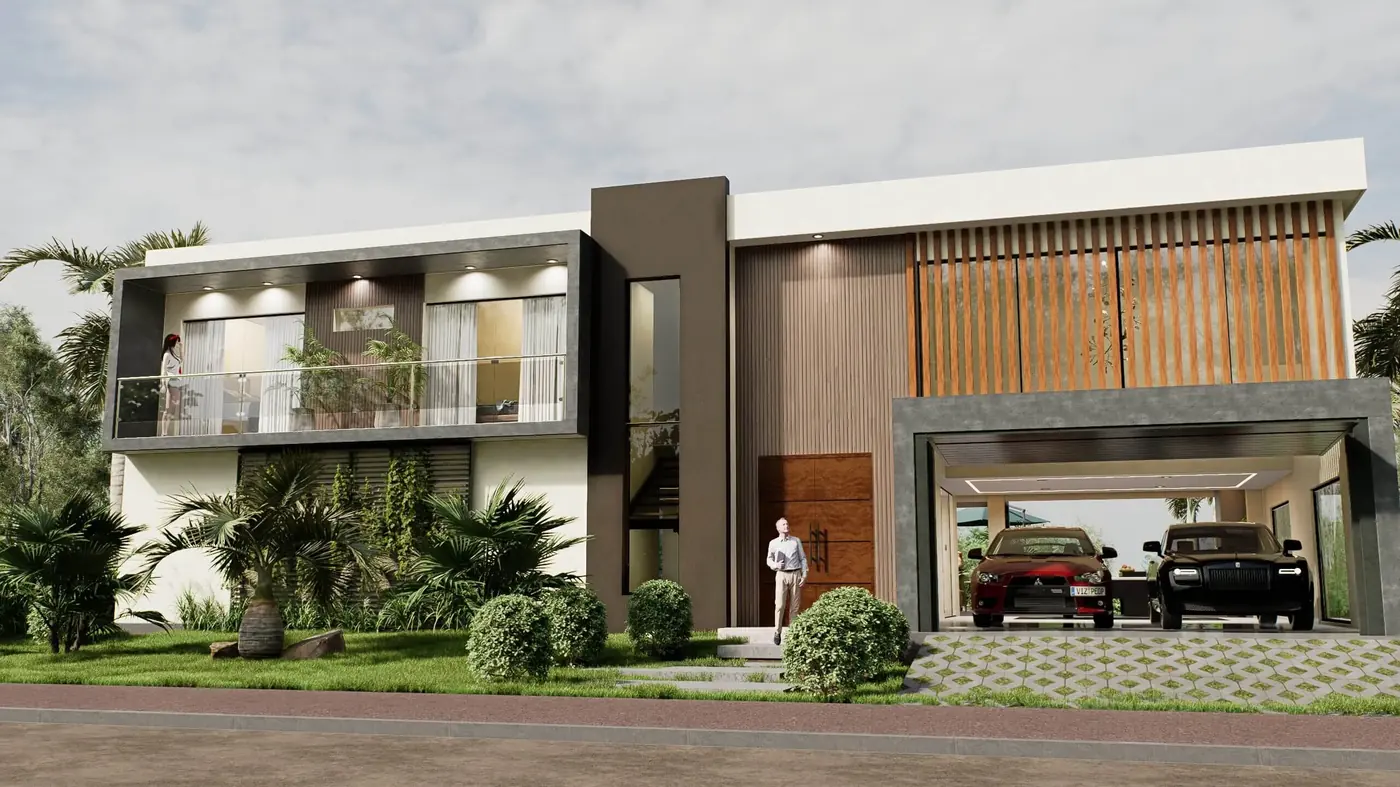 Render de fachada residencial del portafolio de ArquiTech-Py